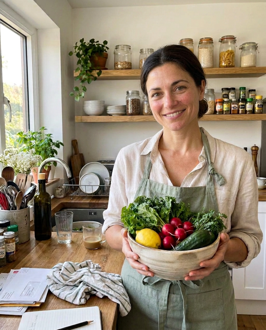 The creator of Longevity Food OS in her kitchen